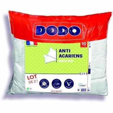 Lot de 2 oreillers anti-acariens 50x70 cm - 100% Polyester - DODO