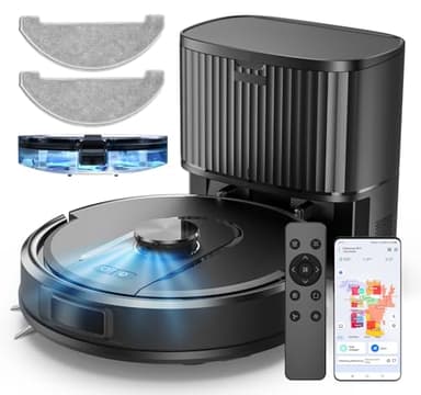 Robot Aspirateur Laveur 5000Pa,Cleanova W11 Aspirateur Robot avec Vidange Automatique Poussière,Navigation LiDAR avec Cartographie,180min,Connecté par Alexa/APP,Idéal pour Tapis Poils d'animaux