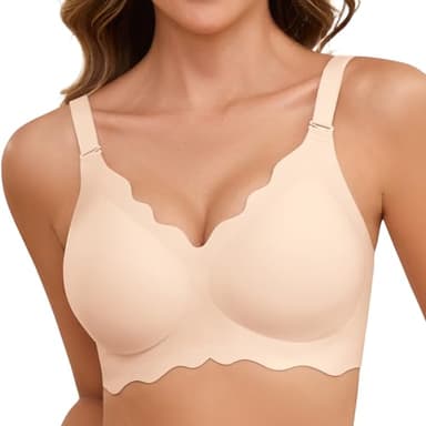 TOMEEK Soutien-Gorge Femme sans Armature Col en V Brassiere Femme sans Armature Push Up Soutien Gorge Classiques Invisible Confort Sport sans Coutures vec Coussinets (Couleur de Peau,L)
