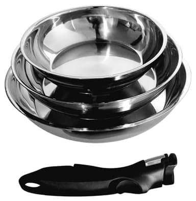 KLAUS Set de 3 poêles en inox haute qualité - Induction & four, Poignée amovible, Cuisson saine - 20/24/28 cm