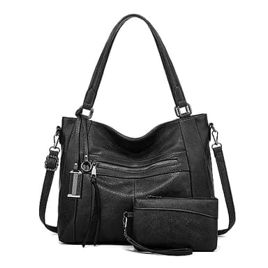 BAIGIO Sac a Main Grand Cuir PU Sac Hobo Sacs Cabas Femme Sacs Bandoulière Fourre Tout Messenger et Portefeuille Ensemble pour Travail Shopping Party Voyage