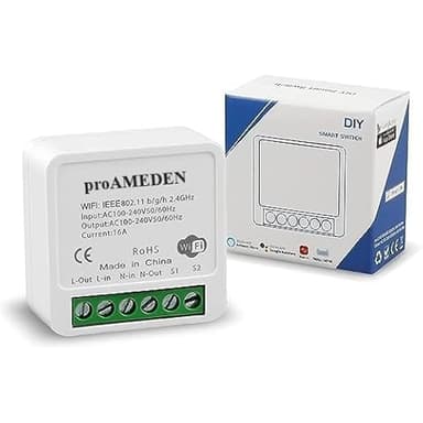 proAMEDEN Interrupteur intelligent WiFi 16A, MINI Smart Switch Wifi, module commutateur, application Tuya/SmartLife, compatible avec Alexa, Google Home, (1/un Blanc).