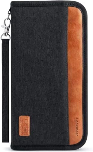 Looxmeer Portefeuille Homme, Pochette Passeport Porte-Passeport Organisateur de Voyage Familial avec Blocage RFID Porte-Document Pochette pour Billet d'avion Voyage Accessoires, Noir