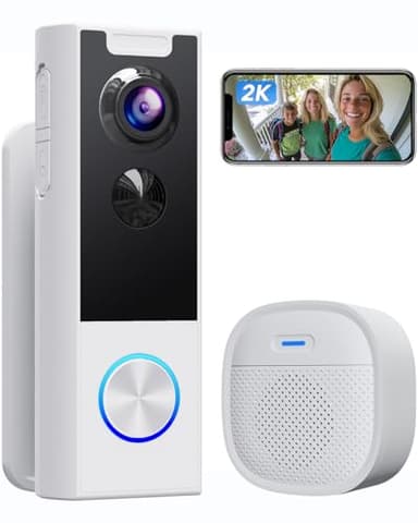XTU Sonnette sans Fil avec Caméra, 2K UHD Sonnette sans Fil Exterieur Etanche avec Support Multi-Angle, Détection Mouvement PIR,Carte SD & Cloud Stockage, Audio Bidirectionnel, 2.4G WiFi