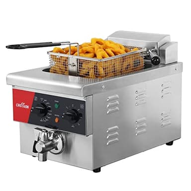 CROSSON 6L Friteuse de comptoir électrique extra large avec drain, minuterie, panier et couvercle pour une utilisation en restaurant Friteuses commerciales 230V, 3000W (6V EU)