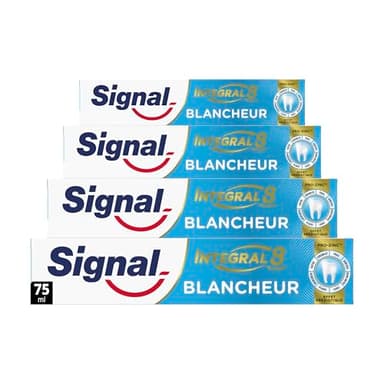 SIGNAL - Dentifrice Blancheur integral 8 blancheur effet prébiotique - Protection Complète 3x plus efficace -96% d'ingrédients d'origine naturelle (lot de 4x75ml)