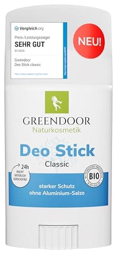 GREENDOOR Déodorant stick classique 52g sans aluminium, protection longue durée forte, déodorant parfum discret, tube plastique hygiénique avec mécanisme de rotation, unisexe homme femme deo vegan