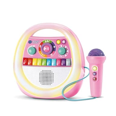 VTech - Music'Kid Karaoké Rose - Enceinte Bluetooth Lumineuse Enfant - Baladeur Musical avec Micro Karaoké, Comptines et Chansons, Enregistreur Vocal - Cadeau Enfant Dès 2 Ans - Contenu en Français