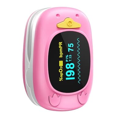 HealthTree Moniteur de saturation en oxygène sanguin du bout des doigts, oxymètre de pouls pédiatrique avec écran OLED, 2 piles AAA incluses, adapté aux nourrissons et aux enfants âgés de 2,5 à 15 ans