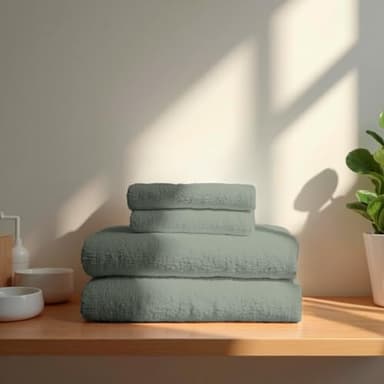 TRAMAS+ Lot de 4 Serviettes Premium 700 g, 100% Coton, 2 Serviettes 50x100 cm et 2 Serviettes de Bain 70x140 cm, Extra Douces, à séchage Rapide et très absorbantes - Verde Sec