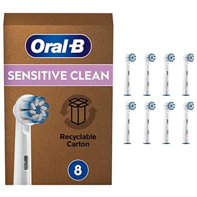 Oral-B Sensitive Clean Brossettes De Rechange Pour Brosse À Dents Électrique Format Spécial Boîte Aux Lettres, Pack De 8, Blanc et Bleu
