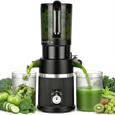 Rawhui Extracteur de jus 200W,Extracteur de jus de Fruits et Légumes avec Fonction Inverse,Grande Ouverture de 112mm Slow Juicer,Capacité 1.7L,2 Récipients,Pour Fruits & Légumes Entiers,Sans BPA,Noir