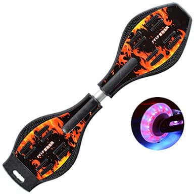 Sumeber Planche à roulettes pour enfants Street Surfing Skateboard à torsion Double plateaux pour waveboard/planche à roulettes avec roues lumineuses pour enfants/adolescents (Flamme Orange)