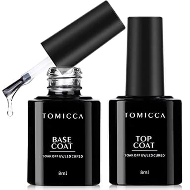 TOMICCA Vernis Semi Permanent, Base et Top Coat Vernis Gel UV Semi Permanent 2 * 8ML No Wipe Top Coat et Base Coat pour studio de manucure DIY Home