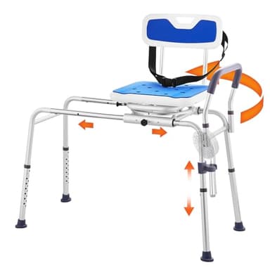 VEVOR Banc de Transfert Baignoire Coulissant, Sièges de Douche Pivotant à 360 Degrés, Banc d’Accès au Bain Antidérapant, Hauteur Réglable, Capacité de Charge 180 kg, pour Personnes Âgées Handicapées
