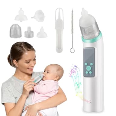 Aspirateur Nasal Électrique pour Bébé avec Musique et Lumière Apaisante, Mouche Bébé Électrique 5 Niveaux D'aspiration et 3 Embouts Silicone Souple, Aspirateur Nez Bebe pour Nouveaux-Nés et Bambins