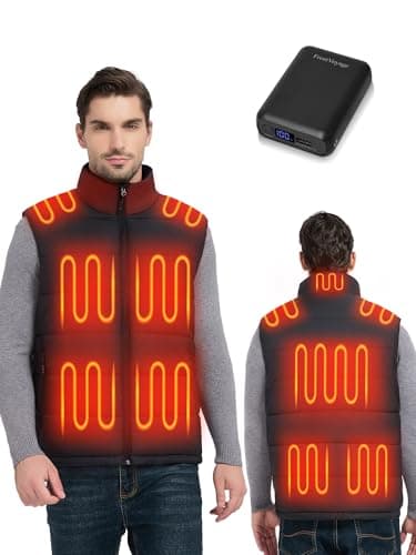 FrostVoyage Gilet Electrique Chauffant Homme avec Batterie 18400mAh, Veste Doudoune Chauffante Homme avec 10 Zones Chauffantes, Gilet Chauffé pour Moto Ski Chasse
