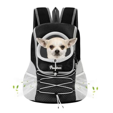 Pawaboo Sac à Dos Réglable pour Chiens, Sac de Transport pour Animal de Compagnie en Polyester Respirant, Sac à Voyage pour Chien Chat avec Ceinture de Sécurité pour Randonnée Extérieur, S/Noir