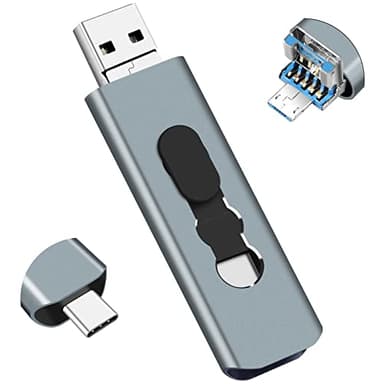 Clé USB 3.0 128Go 3-en-1 Mémoire Stick pour Téléphones Android, BorlterClamp OTG USB 3.0 Flash Drive avec 3 Ports (USB C/microUSB/USB-A) pour PC, Téléphones comme Samsung Galaxy et Plus (Gris)