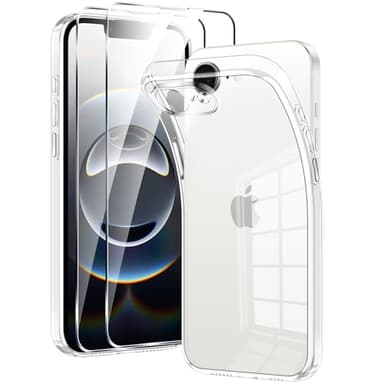 Viojrlra Transparent Coque pour Apple iPhone 16e 6,1" avec 2 Verres Trempés, Étui de Protection Antichoc Anti Rayures Housse, Mince Souple TPU Silicone Case Cover pour iPhone 16e, Clear