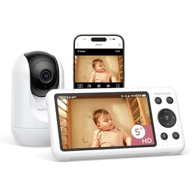 momcozy Moniteur Bébé WiFi – Caméra HD 5" 1080P Fixation Murale, Détection Mouvements/Pleurs, Périmètre Sécurisé, Vision Nocturne Claire, Batterie 5000mAh, Interphone 2 Sens, Enregistrement Vidéo​
