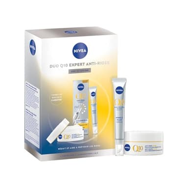 NIVEA - Coffret Soin Visage Anti-Âge Q10 Expert anti-rides - Combleur de Rides Ciblé (15 ml) + Soin de Jour Anti-Rides & Fermeté (50 ml) - Q10 Pur & Créatine - Tous Types de Peaux