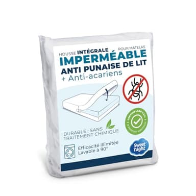 SWEET NIGHT - Housse intégrale Matelas imperméable 140x190 cm | Anti-Punaise de lit et Anti-acariens | Rénove Matelas | Fermeture à glissière | sans Traitement Chimique | EP. jusqu'à 25 cm