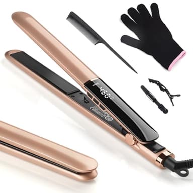 Lisseur Cheveux Professionnel Céramique 2 en 1 Fer à Lisseur Boucleur pour Coiffures Variées, LCD 120-230°C, Voltage Universel, Céramique Lisseur lisse pour Cheveux Épais (Or rose)