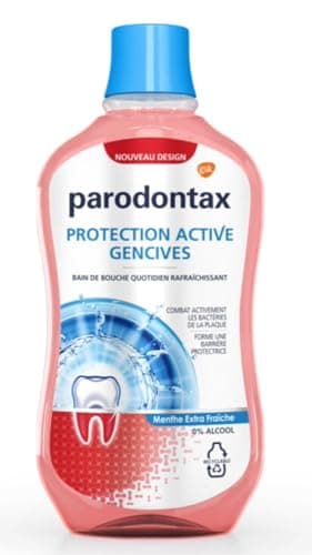 PARODONTAX - Bain de Bouche Quotidien - Protection Active Gencives - Combat les Bactéries de la Plaque Dentaire - Forme Une Barrière Protectrice - 0% Alcool - Menthe Extra-Fraîche - 500 ml