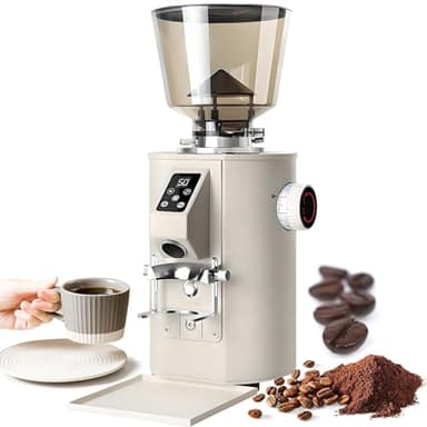 moupeaktain Moulin à Café Professionnel, Machine à Café Grains avec écran LED / 9 Réglages De Mouture/Trémie De 450g / Meule Plate De 64mm, Modes De Dosage Simple/Double Beige