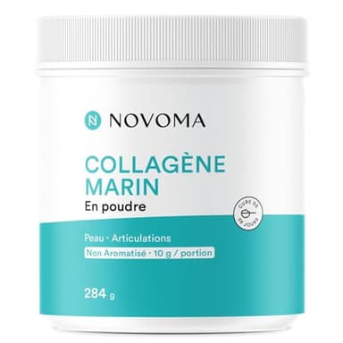 NOVOMA Collagene Marin Poudre Type 1 & 3, Peau & Articulations, 10g par Portion, Cure de 28 jours, Collagène Breveté Naticol Avec Vitamine C, Pot de 284g Sans arôme, Made in France