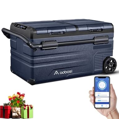 AAOBOSI 75 L Glaciere Electrique, Glaciere a Compression Double Zone, 12 V/24 V et 100-240 V Frigo Camping, -20 ℃ à 20 ℃, pour Voiture, Camion, Bateau, Camping-Car