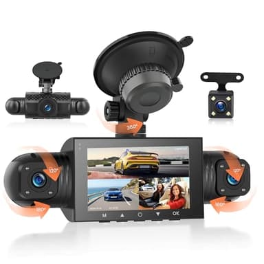 Rimoody 360° 4 Canaux Dashcam Voiture, 4 Caméra 1080P Avant et Arrière Gauche Droite, 3" Dash Caméra Vision Nocturne/Vidéo en Boucle/G-Sensor/Moniteur de Stationnement 24H/Aide au Stationnement
