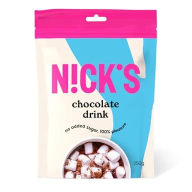 NICKS Chocolate drink, Chocolat Chaud Instantané Vegan, Cacao en Poudre de Qualité Supérieure, Sans Sucre Ajouté (1 x 250 g)