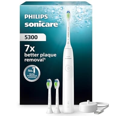Philips Sonicare 5300 - Brosse à dents électrique sonique avec 2 niveaux d'intensité, Alerte de pression, EasyStart, SmarTimer et BrushPacer, Blanc, modèle HX7108/04 [Nouvelle technologie]