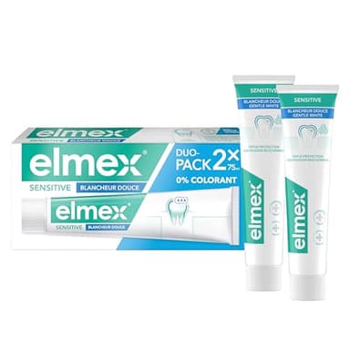 ELMEX | Dentifrice elmex Sensitive Blancheur Douce 0 % Colorants | Dents Sensibles | Protection de l'Email | Dents blanches | 2 x 75 ml