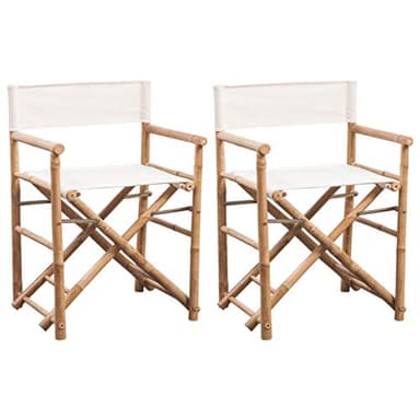 vidaXL Lot de 2 Chaise Pliable, Sièges avec Accoudoirs, Fauteuil avec Dossier, Chaises de Jardin Patio Terrasse Extérieur, Bambou et Toile