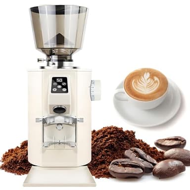 moupeaktain Moulin Cafe Professionnel, Coffee Grinder, Moulin à Café électrique à Meules Plates avec 9 Réglages, écran LED, Double Dosage, Moulin à Expresso avec Grande Trémie De 450g Beige