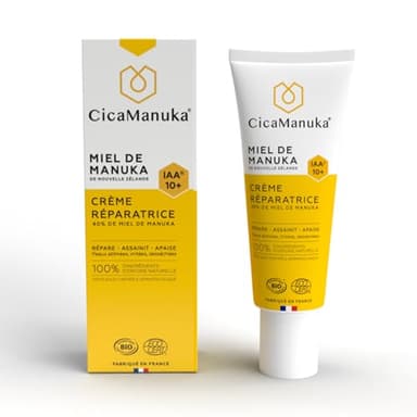 CICAMANUKA - Crème Corps & Visage Réparatrice - Assainit & Apaise - 40% Miel De Manuka IAA10+ - 100% D'Ingrédients D'Origine Naturelle - Peaux Abîmées, Irritées & Desséchées - Made In France - 40 ml