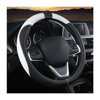 JNNJ Couvre Volant Voiture, Housse Antidérapante Microfibre Cuir, Respirant, Accessoires D'intérieur Protecteurs pour Femmes Et Hommes (Noir/Blanc)
