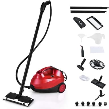 SOARS Nettoyeur Vapeur à Main 2000W, Pression Vapeur : 4 Bar, Max. 108℃, Temps de Préchauffe : 5-6 Min, Réservoir d'Eau : 1,5L, avec 19 Accessoires, pour Canapé, Sol, Fenêtre, Cuisine (Rouge)