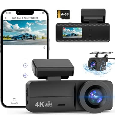 SIGRILL Dashcam Voiture Avant Arrière,4K+1080P Dashcam,Carte SD 64GB Insérée Camera Embarquée Voiture,Caméra de Voiture WiFi,Super Vision Nocturne,Mode Parking 24H,CapteurG,Enregistrement en Boucle