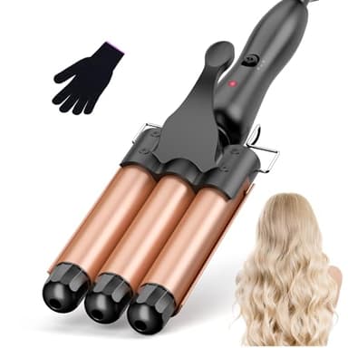 BESTOPE RAY Boucleur 3 Tete fer à Boucler, 25mm Fer a Friser Boucler avec Deux Réglages de Température (150°C et 210°C), Multifonctionnel pour Créer des Boucles Magnifiques, Or Rose