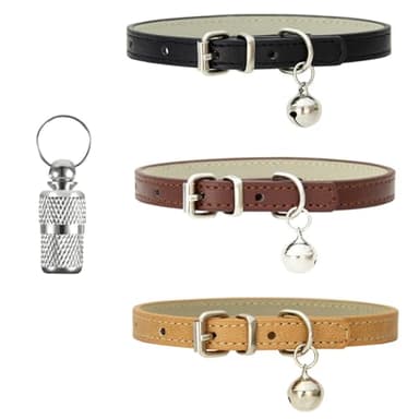 XFentech 3 Pièces Collier de Chats en Cuir - Collier Réglable pour Chats avec Boucle en Métal et Clochette