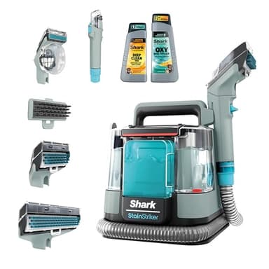 Shark StainStriker Nettoyeur tâches 5 accessoires, pour animaux, suceur plat et tuyaux, 2 formules de nettoyage CarpetXpert (946 ml) & StainStriker (474 ml) pour enlever les taches, Gris, PX200EUCP
