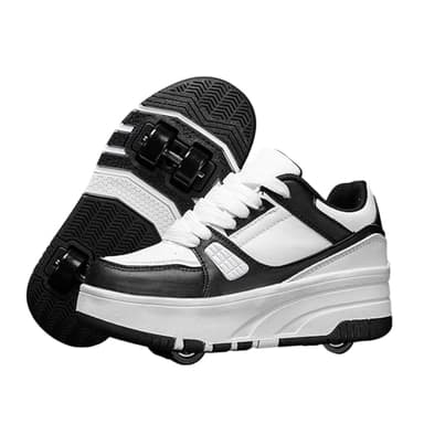 Surwin Mode Simple Roller Adolescent/Enfant, Chaussures Enfant avec Roulettes Retractable Détachable, Basket Roller 29-40 EU (Noir,30)