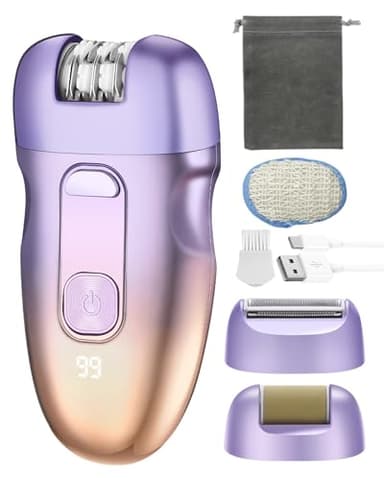 Onalix Épilateur Électrique Femme, Épilateur Sans Fil avec Étanchéité IPX6, Recharge Type-C, Affichage LED, Têtes Interchangeables et Deux Vitesses Réglables, Pour Visage, Jambes et Aisselles