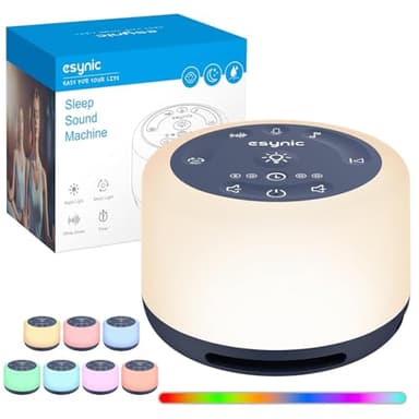 eSynic Machine à Bruit Blanc Machine Sonore Portable pour le Sommeil de Bébé avec 30 Types de Sons Relaxants Veilleuse Réglable Minuterie Batterie Intégrée de Grande Capacité (Bleu)