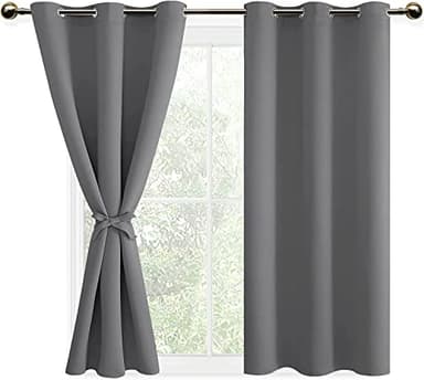 DWCN Rideaux Occultants Isolant Thermique Anti Froid avec Embrasses, Rideaux pour Salon et Chambre à Oeillets, 2 Pièces, 117x137 CM (Largeur x Hauteur), Gris