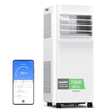 COMFEE' Climatiseur Mobile 7000 BTU/h 2kW, Contrôle APP, 3 Modes, 3 Vitesses de ventilation, Minuterie 24H, Dimensions compactes, Pour pièces de 23㎡, Breezy Cool 2.0, Fonctionne avec Alexa